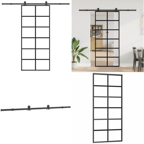 Porta Scorrevole con Ferramenta 90x205cm Vetro ESG Alluminio - Vetro esg - Alluminio