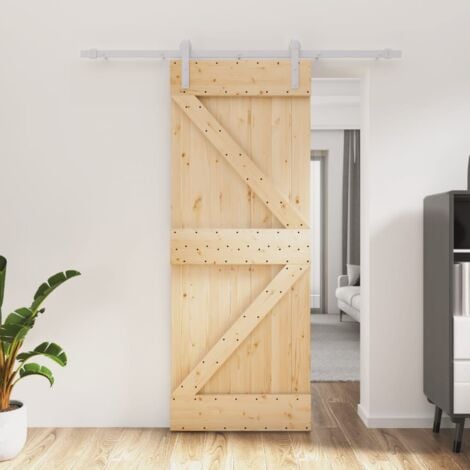 Porta Scorrevole con Set Hardware 80x210 cm Legno Massello Pino