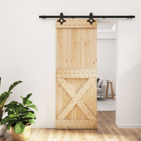 Porta Scorrevole con Set Hardware 80x210 cm Legno Massello Pino vidaXL 801944