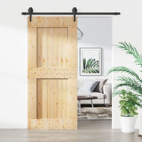Porta Scorrevole con Set Hardware 90x210 cm Legno Massello Pino vidaXL 579394