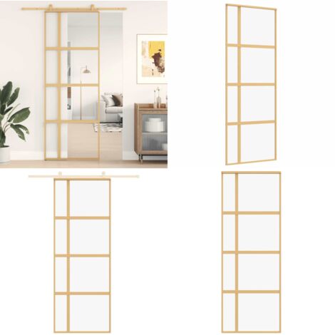 Porta Scorrevole Dorata 76x205 Vetro Trasparente ESG Alluminio - Vetro trasparente - Alluminio