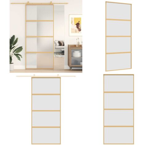 Porta Scorrevole Dorata 90x205 Vetro Smerigliato ESG Alluminio - Vetro smerigliato - Telaio in alluminio