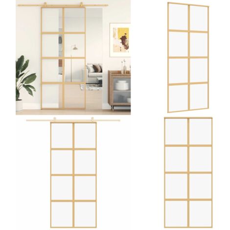 Porta Scorrevole Dorata 90x205 Vetro Trasparente ESG Alluminio - Vetro trasparente - Alluminio