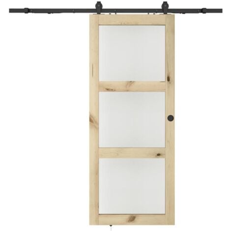 Porta scorrevole esterno muro e 3 finestre H205 x L73 cm MDF Naturale Vetro temperato smerigliato - ACOSTA II