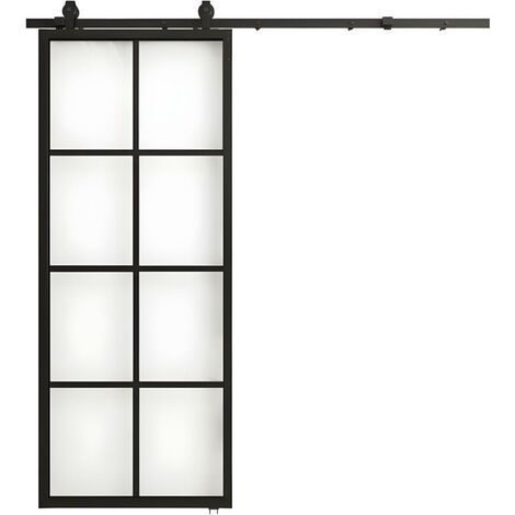Porta scorrevole esterno muro H205 cm x L83 cm in Alluminio e vetro temperato - WILDEN - Trasparente, Nero