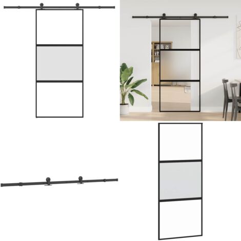 Porta Scorrevole Ferramenta 90x205 cm Vetro Temperato Alluminio - Vetro temperato - Alluminio