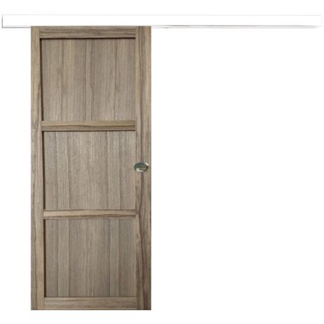Porta Scorrevole Frake in Legno 3 Ante H204 x L73 + binario in alluminio bianco e 2 gusci