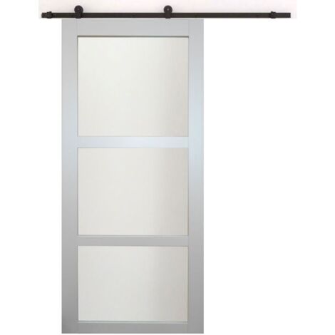 Porta scorrevole Greyria grigia chiara con vetro H204 x L93 cm, binario con rotelle per GD MENUISERIES