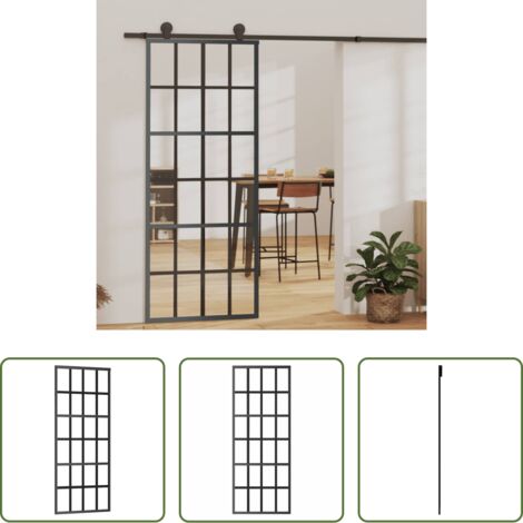 Porta scorrevole in alluminio -  Porta Scorrevole in Vetro ESG e Alluminio 76x205 cm Nera