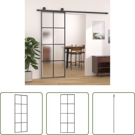 Porta scorrevole in vetro -  Porta Scorrevole in Alluminio e Vetro ESG 76x205 cm Nera