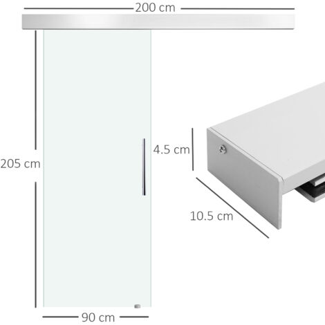 Porta Scorrevole Interna in Vetro Smerigliato con Binario B1 e Maniglia per Bagno Cucina Studio Vetro 205x 90x 0.8cm