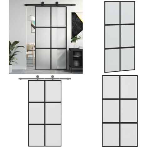Porta Scorrevole Nera 102,5x205 cm Vetro Temperato e Alluminio - Vetro temperato - Alluminio