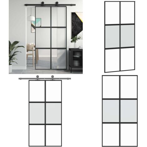 Porta Scorrevole Nera 102,5x205 cm Vetro Temperato e Alluminio - Vetro temperato - Alluminio