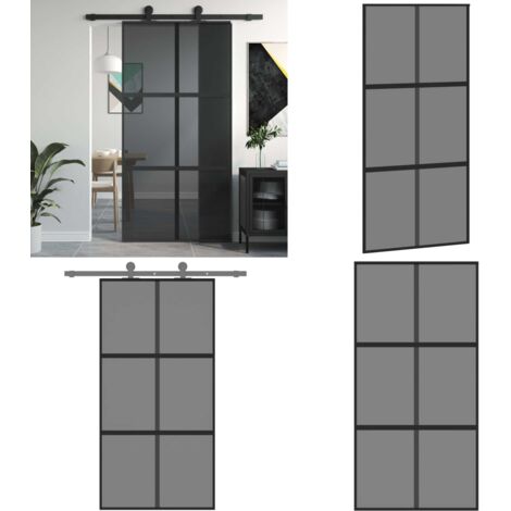 Porta Scorrevole Nera 102,5x205 cm Vetro Temperato e Alluminio - Vetro temperato - Alluminio