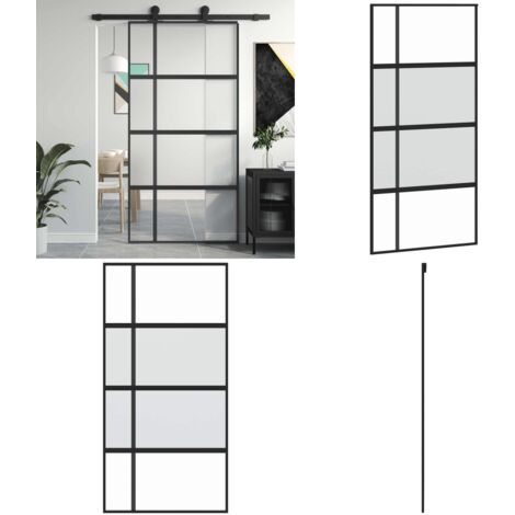 Porta Scorrevole Nera 102,5x205 cm Vetro Temperato e Alluminio - Vetro temperato - Alluminio
