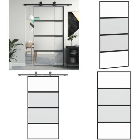 Porta Scorrevole Nera 102,5x205 cm Vetro Temperato e Alluminio - Vetro temperato - Alluminio