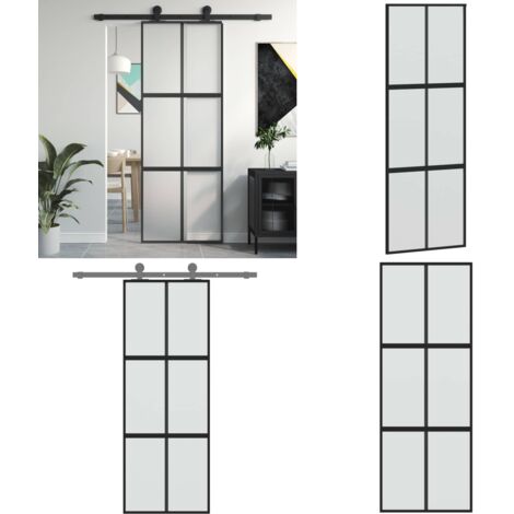 Porta Scorrevole Nera 76x205 cm in Vetro Temperato e Alluminio - Vetro temperato - Alluminio