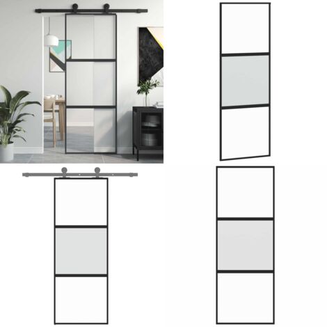 Porta Scorrevole Nera 76x205 cm in Vetro Temperato e Alluminio - Vetro temperato - Alluminio