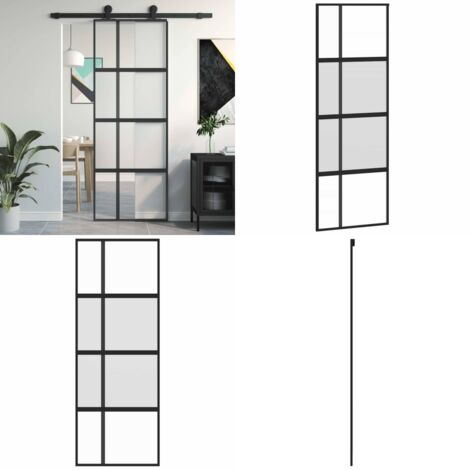 Porta Scorrevole Nera 76x205 cm in Vetro Temperato e Alluminio - Vetro temperato - Alluminio