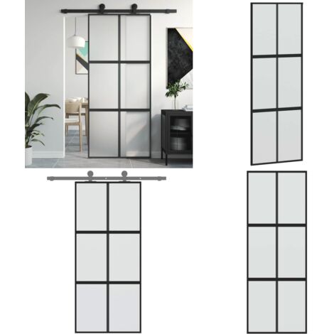 Porta Scorrevole Nera 90x205 cm in Vetro Temperato e Alluminio - Vetro temperato - Alluminio
