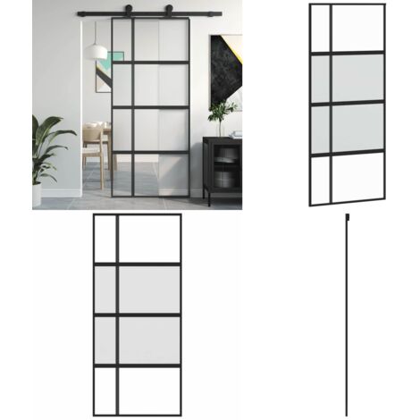 Porta Scorrevole Nera 90x205 cm in Vetro Temperato e Alluminio - Vetro temperato - Alluminio