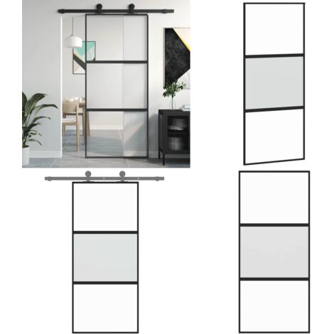 Porta Scorrevole Nera 90x205 cm in Vetro Temperato e Alluminio - Vetro temperato - Alluminio
