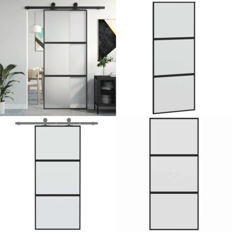 Porta Scorrevole Nera 90x205 cm in Vetro Temperato e Alluminio - Vetro temperato - Alluminio