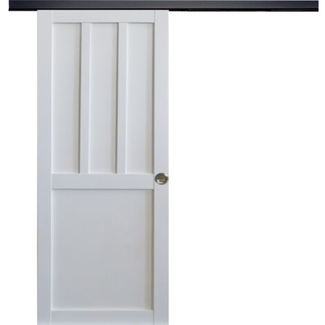 Porta scorrevole Officina 2 pannelli bianchi, larghezza 83 +binario in alluminio nero + 2 gusci installati