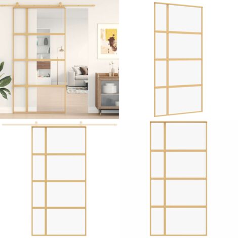 Porta Scorrevole Oro 102,5x205 Vetro Trasparente ESG Alluminio - Vetro trasparente - Alluminio
