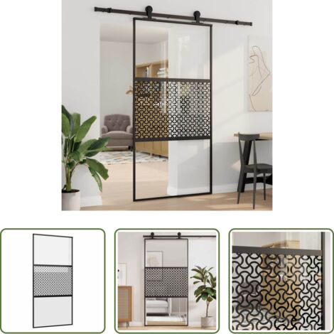 Porta scorrevole -  Porta in vetro Traforo Nero 90 x 2 x 205 cm Alluminio