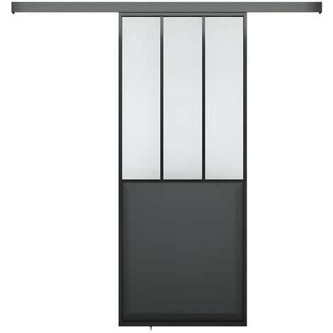 Porta scorrevole stile industriale ferro e vetro L 180 H 210 cm 1