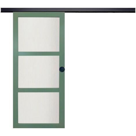 Porta Scorrevole Verde Ral 6021 Vetri H204 x L83 + Binario Alluminio Nero e 2 Gusci Neri