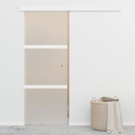 Porta Scorrevole，Porta a scorrimento，Porta singola Fermi Vetro ESG e Alluminio Argento 76x205 cm XZZ496996 BonneVie