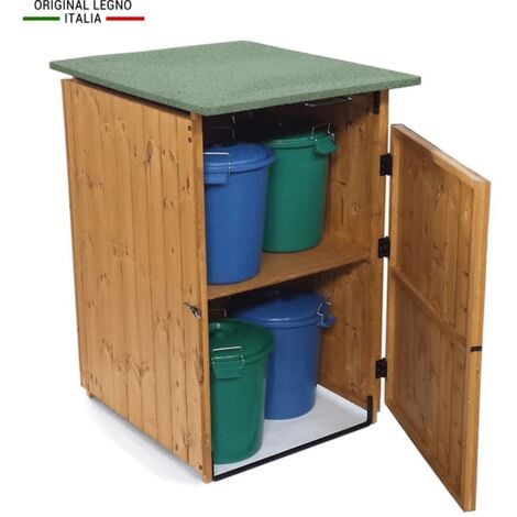 Porta Secchi Per Differenziata In Legno box copribidoni MADE IN ITALY L74 x P86 x 116H