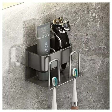 Porta spazzolini da parete, non richiede foratura, adatto per spazzolini elettrici, adesivo, con 2 portabicchieri e 2 fessure per le testine.