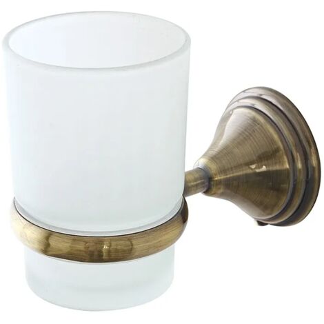 Porta spazzolino da denti a muro in vetro satinato finitura bronzo kit per fissaggio incluso Iris