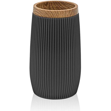 Porta spazzolino da denti Nero dettagli effetto legno Blob