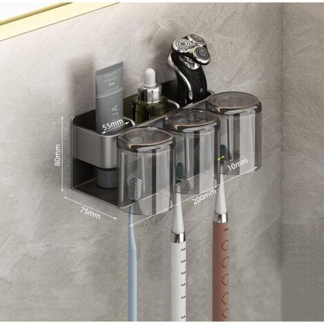 porta spazzolino elettrico (grigio argento), porta spazzolino da parete a 3 scomparti senza foratura, porta spazzolino elettrico, mensola per spazzolino, porta spazzolino adesivo