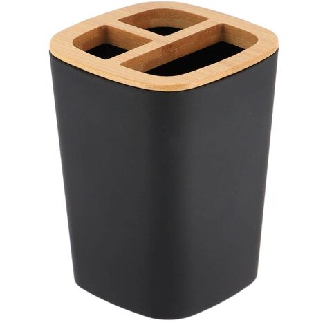 Porta spazzolino in gomma + abs e bambù - nero - Tendance