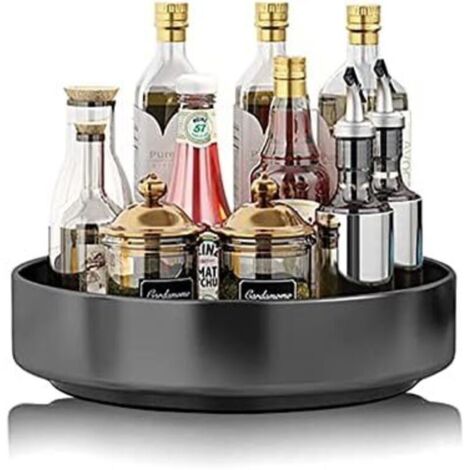 Porta spezie girevole in acciaio inox nero, dimensioni 21,5x20x5 cm, per cucina, dispensa, armadietto, tavolo e piano di lavoro.