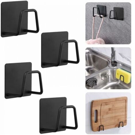 Porta spugna (confezione da 4) - Gancio per spugna in acciaio inox 304, autoadesivo - Accessori per lavello - Ganci adesivi, contenitori per cucina e bagno, nero