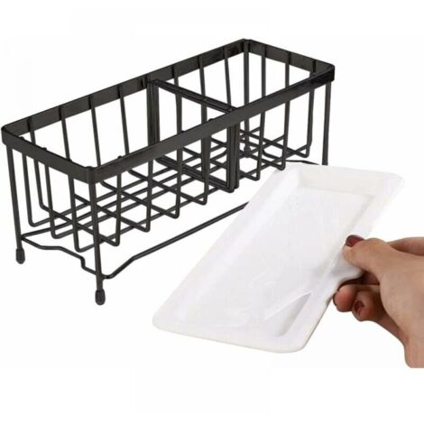 porta spugna da cucina, organizer per lavello, porta spugna monoblocco di alta qualità, resistente alla corrosione (nero)