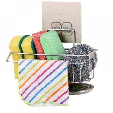 Porta spugna da lavello da cucina in acciaio inox, 19 x 9 x 7 cm, adatto per contenere spazzole e panni, non richiede foratura.