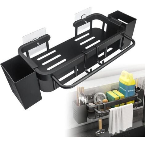 Porta spugna per lavello da cucina, contenitore per spugna per lavello in acciaio inox, porta spugna per lavastoviglie con 2 porta bacchette