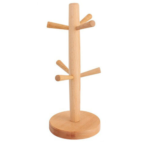 Porta tazze in legno con 6 ganci - Porta tazze da caffè - Organizzatore per piano cucina e contenitore per piatti