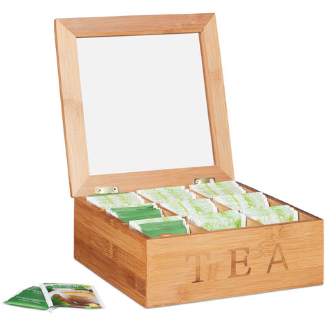 Porta Te In Bambu 9 Scomparti Organizer Per Tisane Quadrato Hlp 8 5 X 22 X 22 Cm Ca Legno Naturale