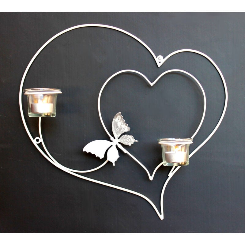 Dandibo - Porta tea light da parete cuore 39 cm bianco porta tea light candela in metallo applique