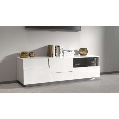 Porta Tv 2 ante e 1 cassetto linea Rombo in finitura Bianco Lucido
