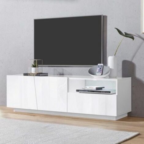 MONTEFIOREDESIGN Porta Tv 2 ante e 1 cassetto linea Virgola in Bianco Lucido