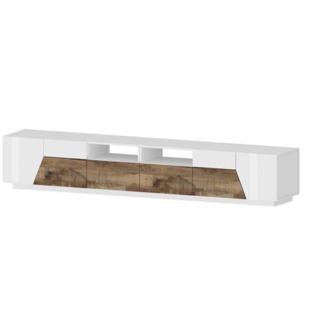 Porta tv 4 ante e 2 cassetti linea Galassia in finitura Bianco Lucido e Acero Pereira